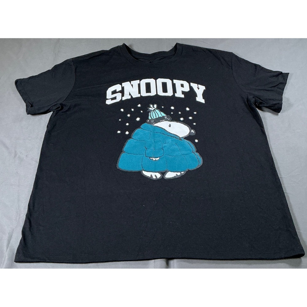 Peanuts Snoopy Winter Puffer Jacket Graphic T-Shirt Black XL 7PNT9B7561